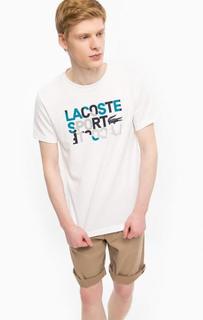 Белая хлопковая футболка с ярким принтом Lacoste