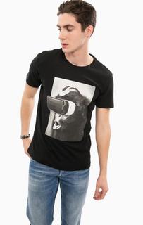 Черная хлопковая футболка с принтом Replay