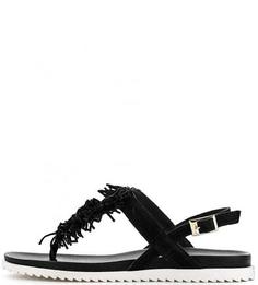 Черные сандалии из замши с бахромой Tosca BLU
