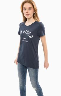 Синяя футболка с логотипом бренда Hilfiger Denim