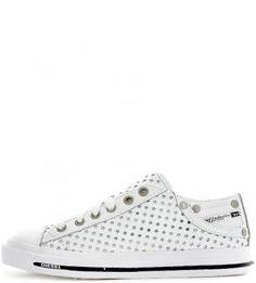 Белые кожаные кеды с перфорацией Diesel