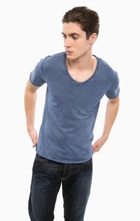 Синяя футболка с треугольным вырезом Replay