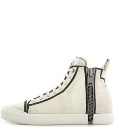 Высокие кожаные кеды молочного цвета Diesel