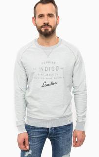 Синий хлопковый свитшот с вышивкой и принтом Pepe Jeans