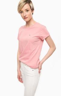 Розовая хлопковая футболка Hilfiger Denim