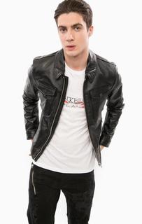 Черная кожаная куртка на молнии Replay