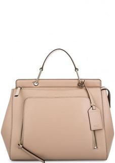 Кожаная бежевая сумка на молнии Dkny
