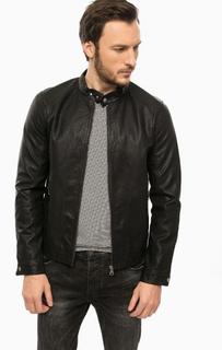 Черная кожаная куртка на молнии Jack & Jones