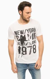 Футболка из вискозы с принтом Calvin Klein Jeans