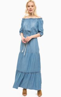 Длинное синее платье с ярусной юбкой Kocca