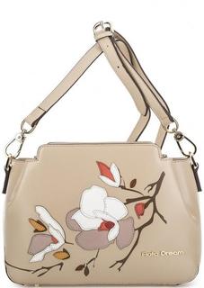 Бежевая кожаная сумка с нашивками Fiato Dream