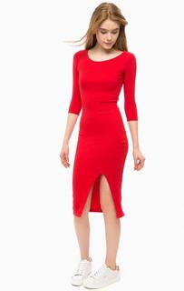 Красное платье из хлопка с разрезами Alcott
