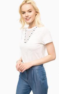 Белая льняная футболка с сетчатой вставкой Kocca