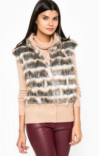 Серо-бежевый меховой жилет Patrizia Pepe