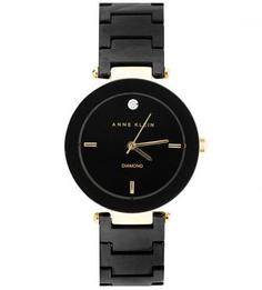Круглые часы с черными циферблатом и браслетом Anne Klein