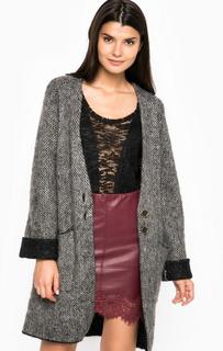 Серое пальто из акрила, полиамида, мохера и шерсти на пуговицах Patrizia Pepe