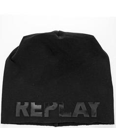 Черная хлопковая шапка с принтом Replay