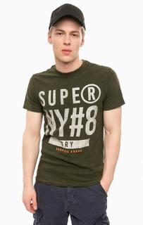 Хлопковая футболка цвета хаки с короткими рукавами Superdry