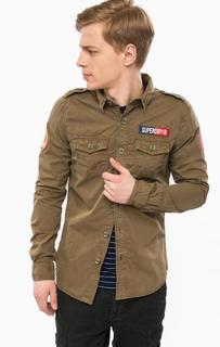 Приталенная хлопковая рубашка цвета хаки Superdry