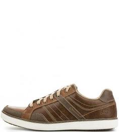Коричневые кожаные кеды на шнурках Skechers