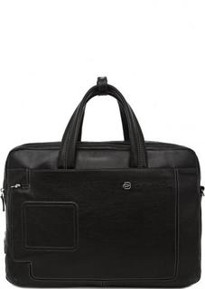 Вместительная кожаная сумка с двумя отделами на молниях Piquadro