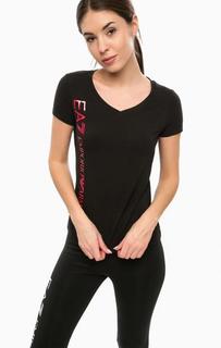 Черная футболка с контрастным принтом EA7