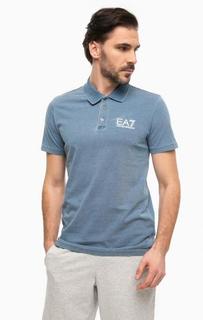 Синяя хлопковая футболка поло EA7