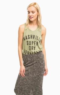 Хлопковая майка цвета хаки с принтом Superdry