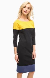 Сине-желтое платье из хлопка с длинными рукавами Pennyblack