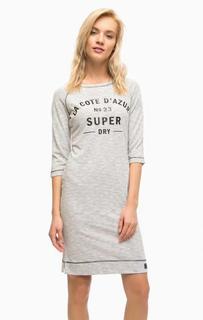 Белое платье с длинными рукавами в полоску Superdry