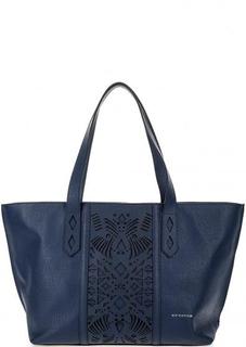 Синяя кожаная сумка с длинными ручками Cromia