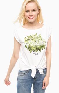 Хлопковая футболка с отделкой стразами Liu Jo