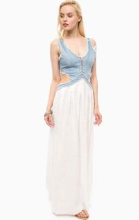 Длинное хлопковое платье с декором MET