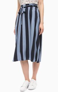 Синяя юбка в полоску из вискозы с карманами Ichi