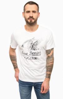 Белая футболка из хлопка с принтом Mustang