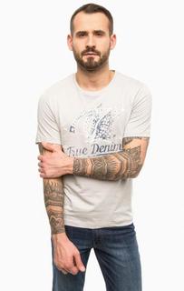 Серая футболка из хлопка с принтом Mustang