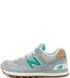 Серые замшевые кроссовки с текстильными вставками New Balance