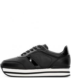 Кожаные кроссовки с лаковыми вставками Trussardi Jeans