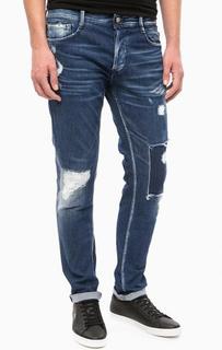 Синие зауженные джинсы с потертостями Replay