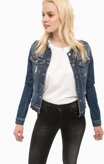 Джинсовая куртка с потертостями и рваными деталями Fornarina