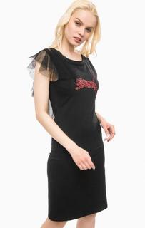 Черное платье средней длины с сетчатыми вставками Fornarina