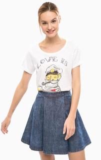 Белая хлопковая футболка с принтом Silvian Heach