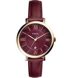 Часы круглой формы с циферблатом бордового цвета Fossil