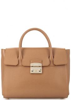 Коричневая кожаная сумка с откидным клапаном Furla