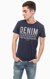Синяя хлопковая футболка с круглым вырезом Tom Tailor Denim