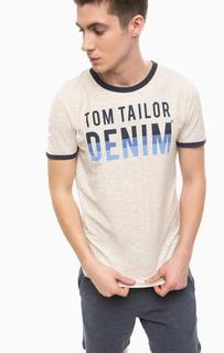 Хлопковая футболка с контрастными вставками Tom Tailor Denim