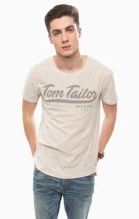 Серая хлопковая футболка с принтом Tom Tailor Denim