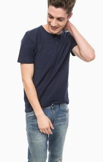Синяя футболка с воротом на пуговицах Tom Tailor Denim