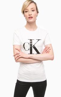 Белая хлопковая футболка Calvin Klein Jeans