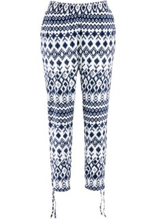 Трикотажные брюки-стретч длиной 7/8 (темно-синий/белый с узором) Bonprix